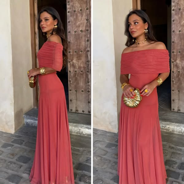 GIORGINA | Abito lungo firmato - Rosso Terra