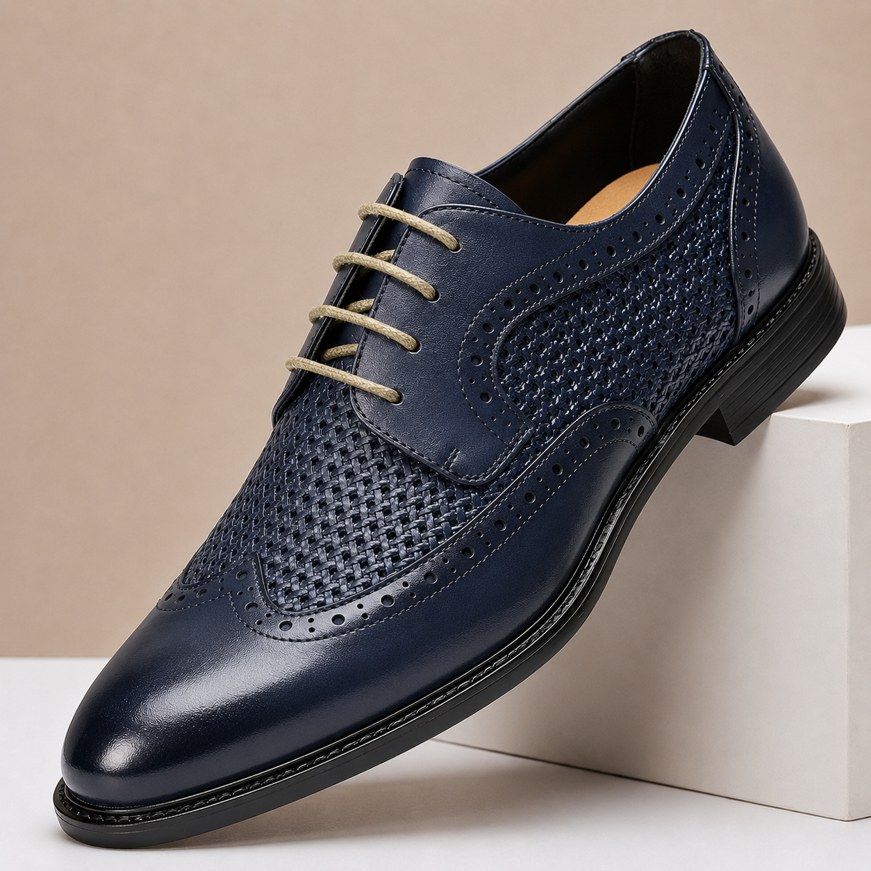 Scarpe Brogue Lucerra in Pelle Pieno Fiore – Blu scuro
