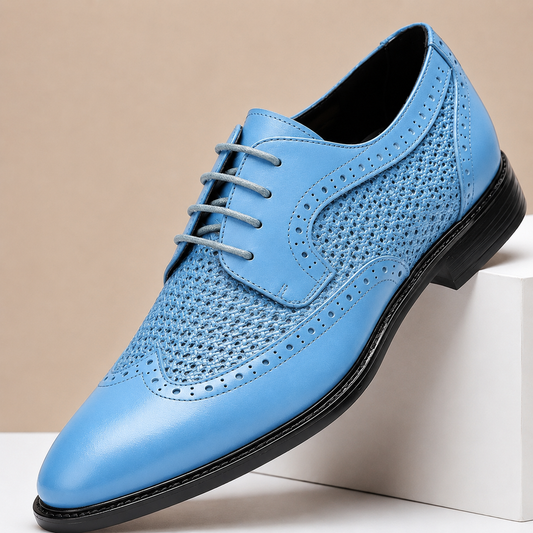 Scarpe Brogue Lucerra in Pelle Pieno Fiore – Azzurro cielo