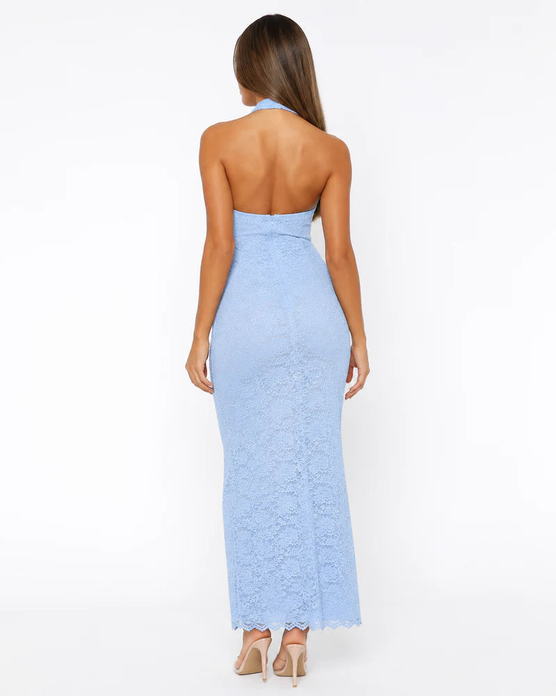 Julie | Lace Me Maxi Dress - Azurro