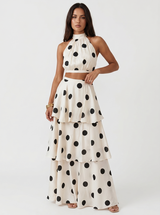Lucia | Completo top e gonna lunga a pois