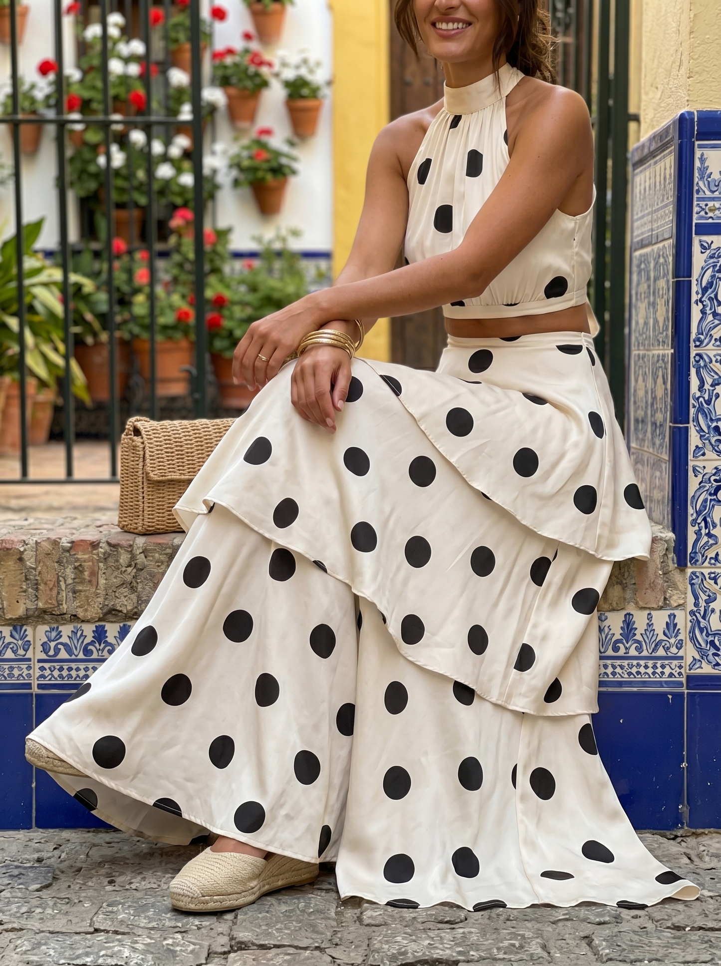 Lucia | Completo top e gonna lunga a pois