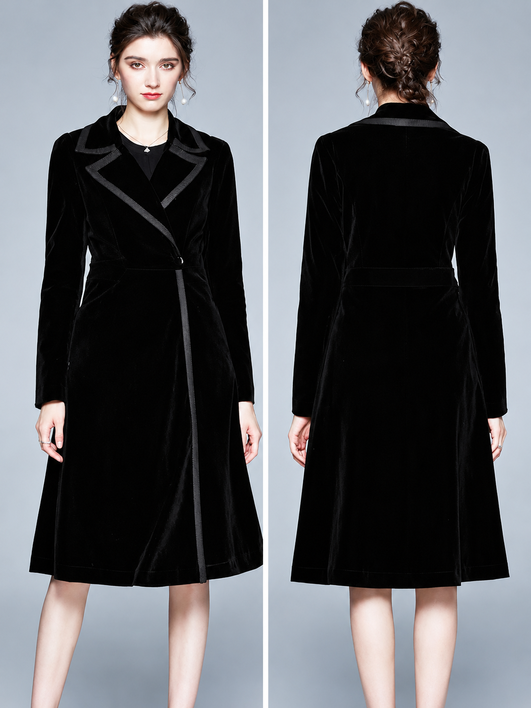 Serafina, Cappotto in velluto con rever a contrasto, vista 11