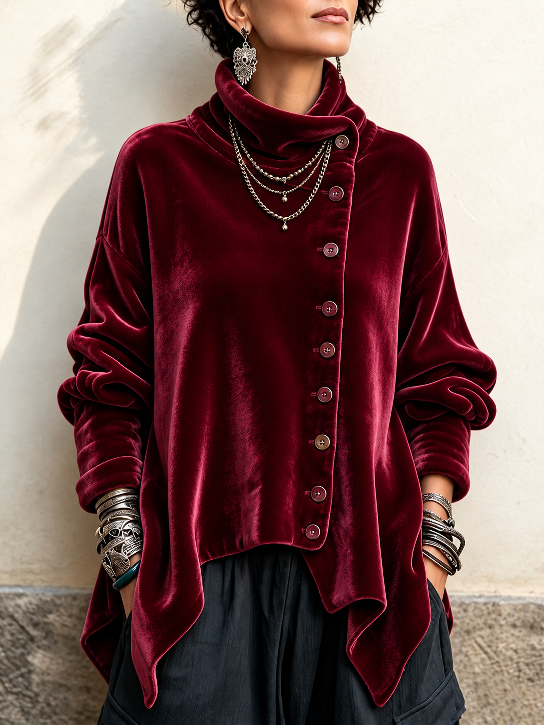 Top Chic in Velluto | Borgogna | Vista frontale