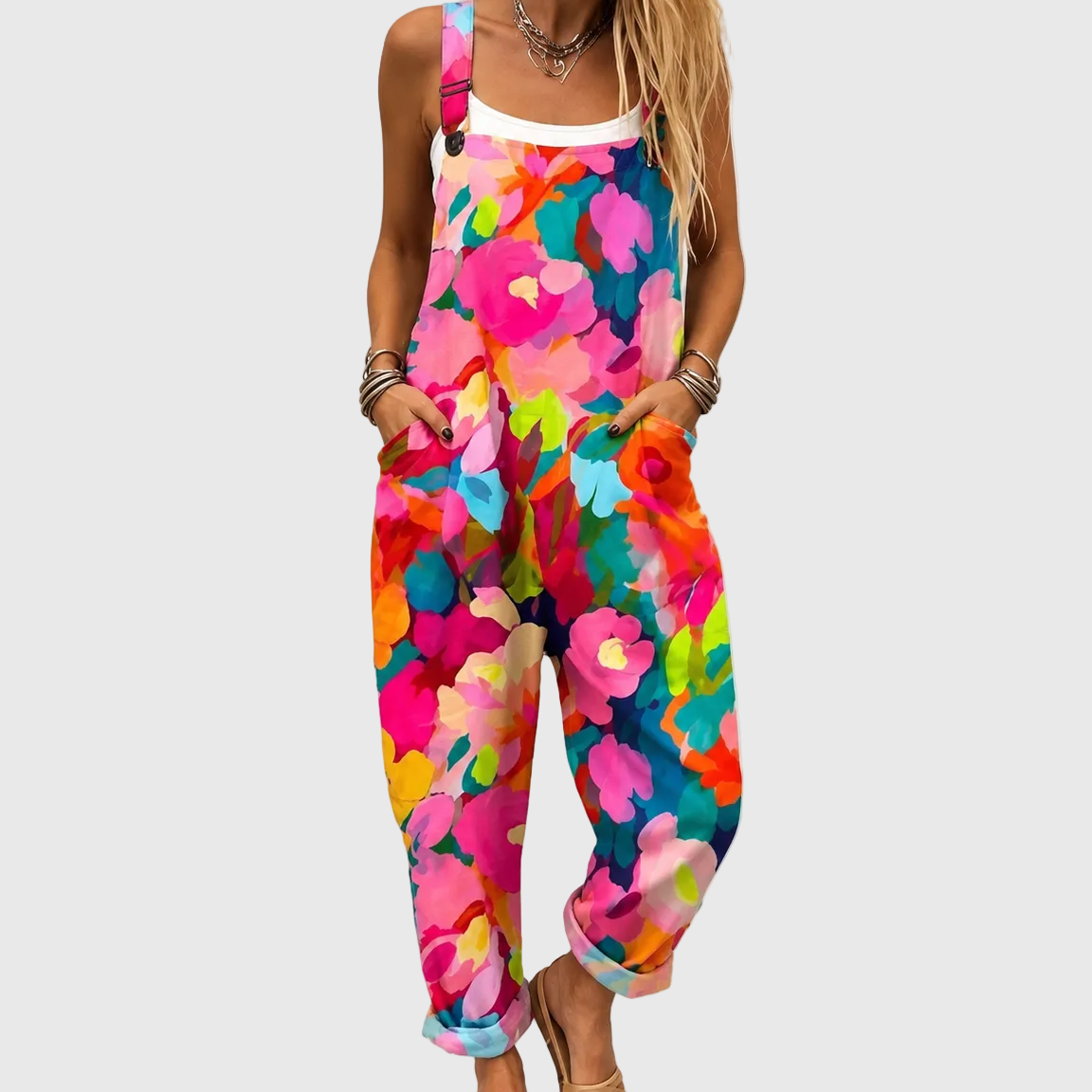 Salopette floreale multicolore