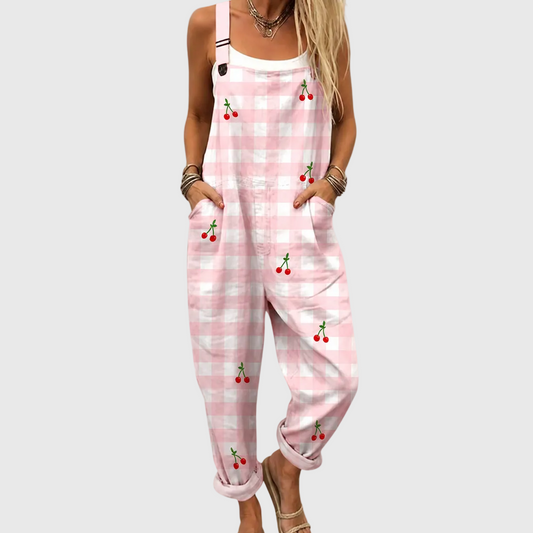 Salopette Picnic Ciliegie – Rosa a quadretti