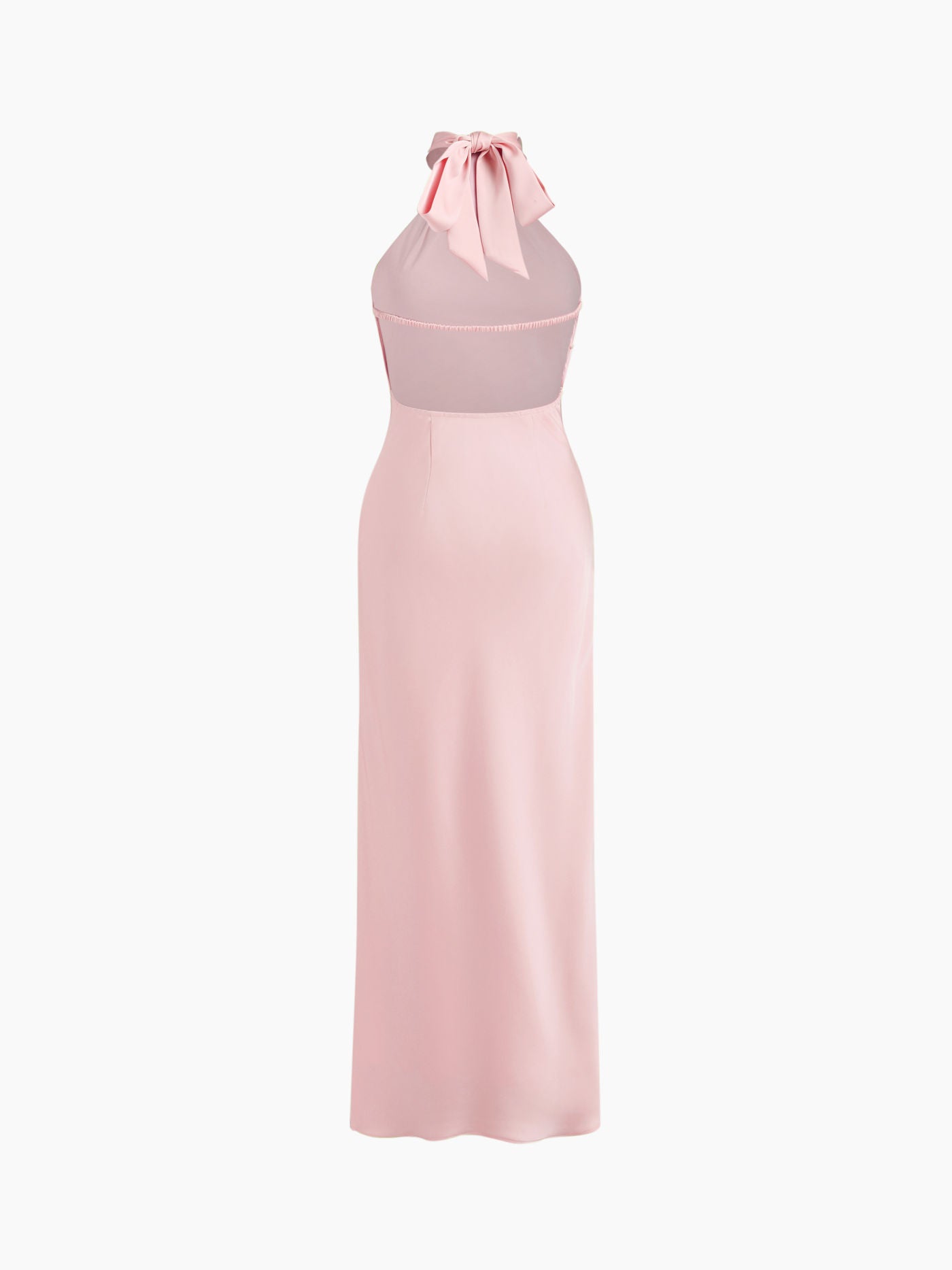 Abito lungo spaccato con scollo all'americana senza schienale - Rosa