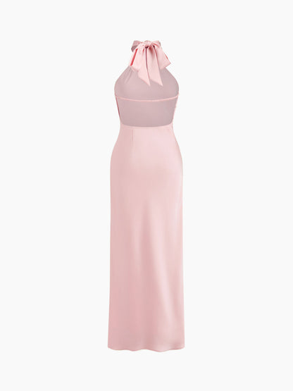 Abito lungo spaccato con scollo all'americana senza schienale - Rosa