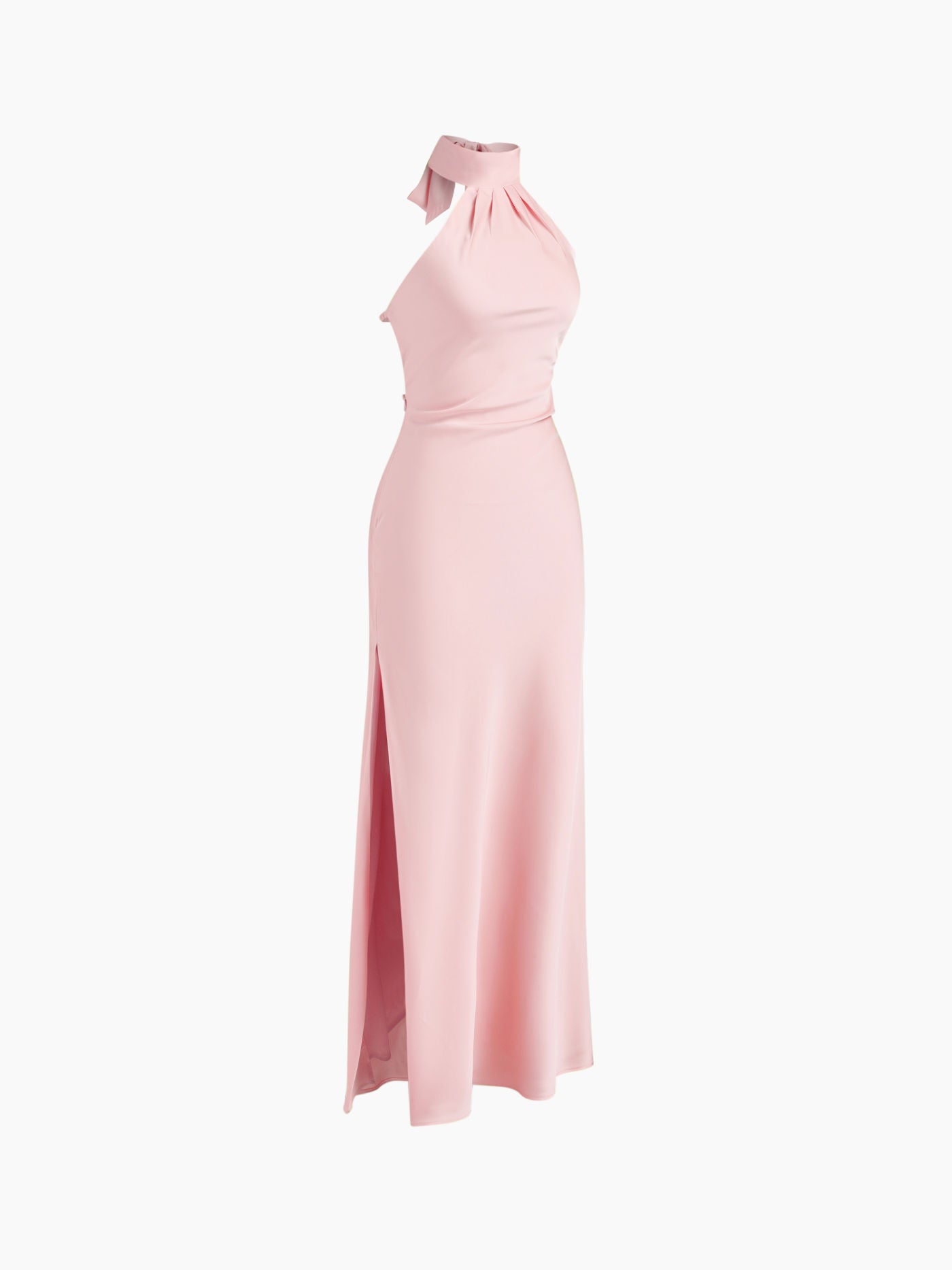 Abito lungo spaccato con scollo all'americana senza schienale - Rosa