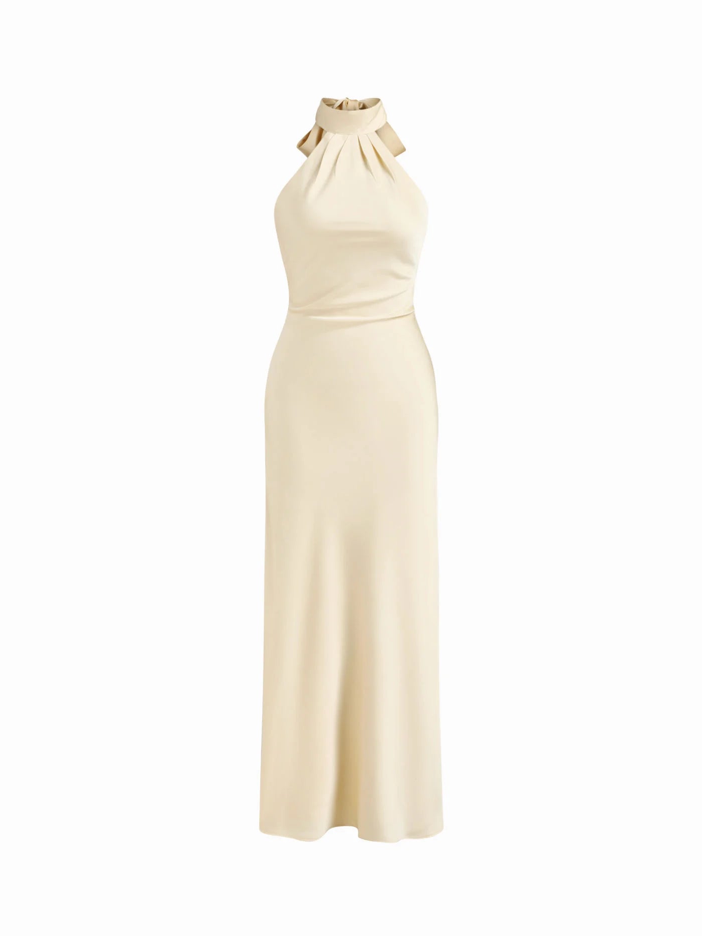 Abito lungo spaccato con scollo all'americana senza schienale - Beige