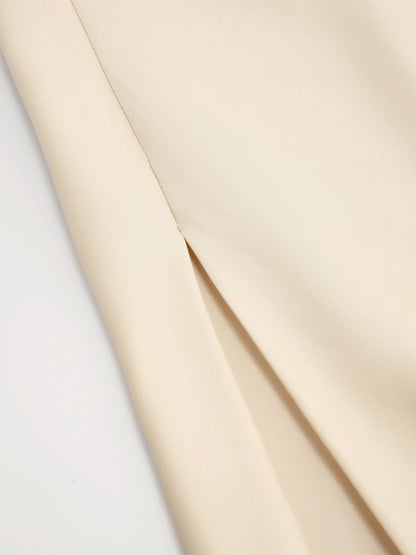 Abito lungo spaccato con scollo all'americana senza schienale - Beige