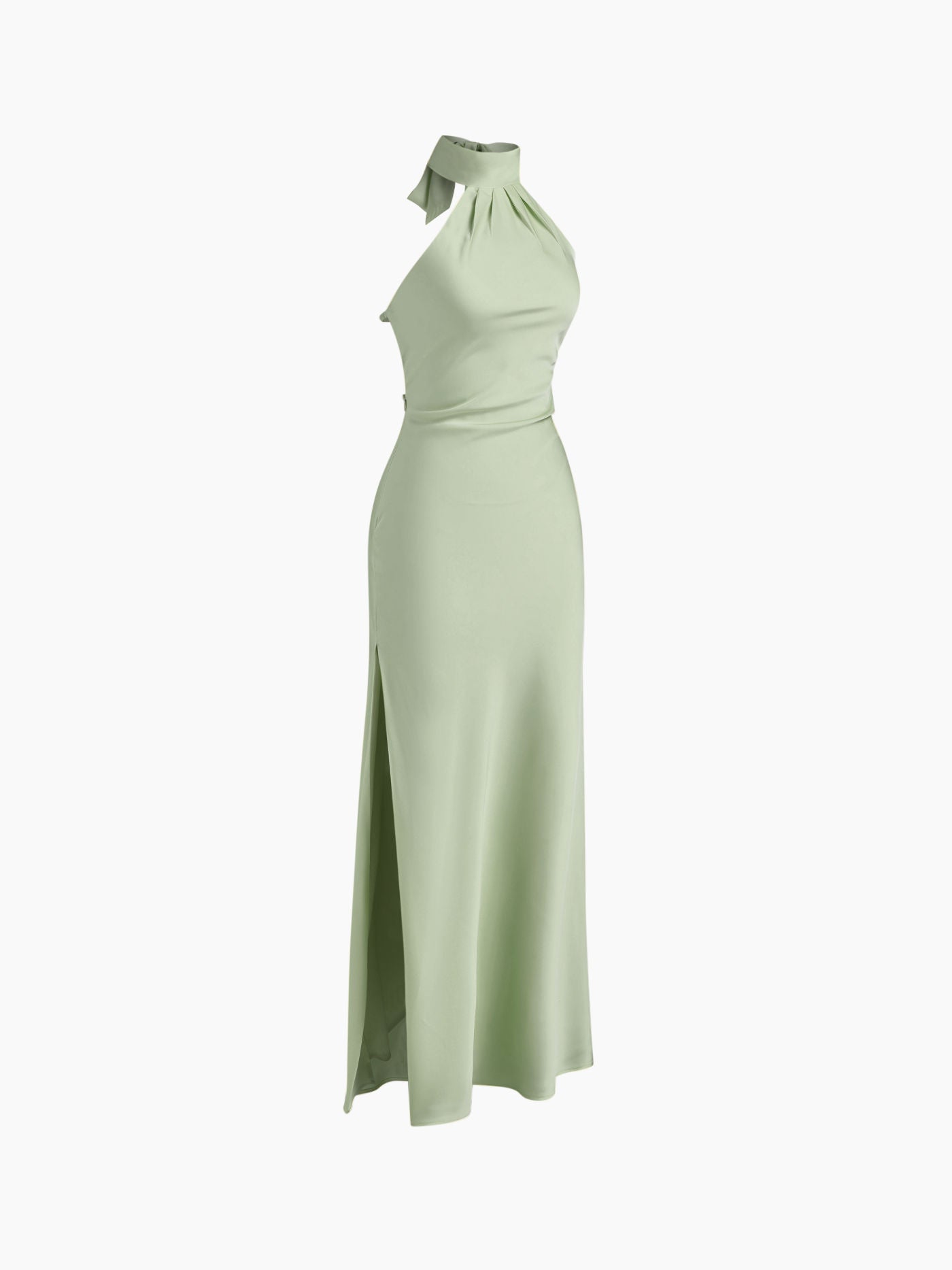 Abito lungo spaccato con scollo all'americana senza schienale - Verde chiaro