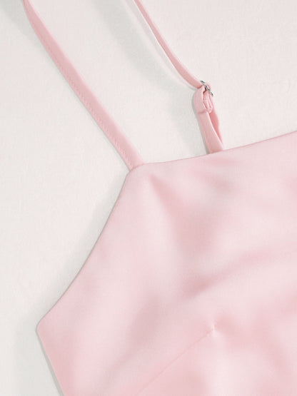 Abito Maxi in Raso con Collo Alto e Maniche a Mantella - Rosa