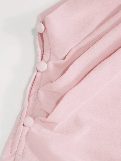 Abito Maxi in Raso con Collo Alto e Maniche a Mantella - Rosa