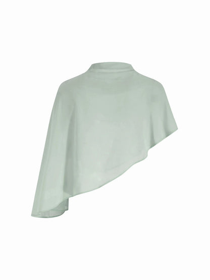 Abito Maxi in Raso con Collo Alto e Maniche a Mantella - Verde