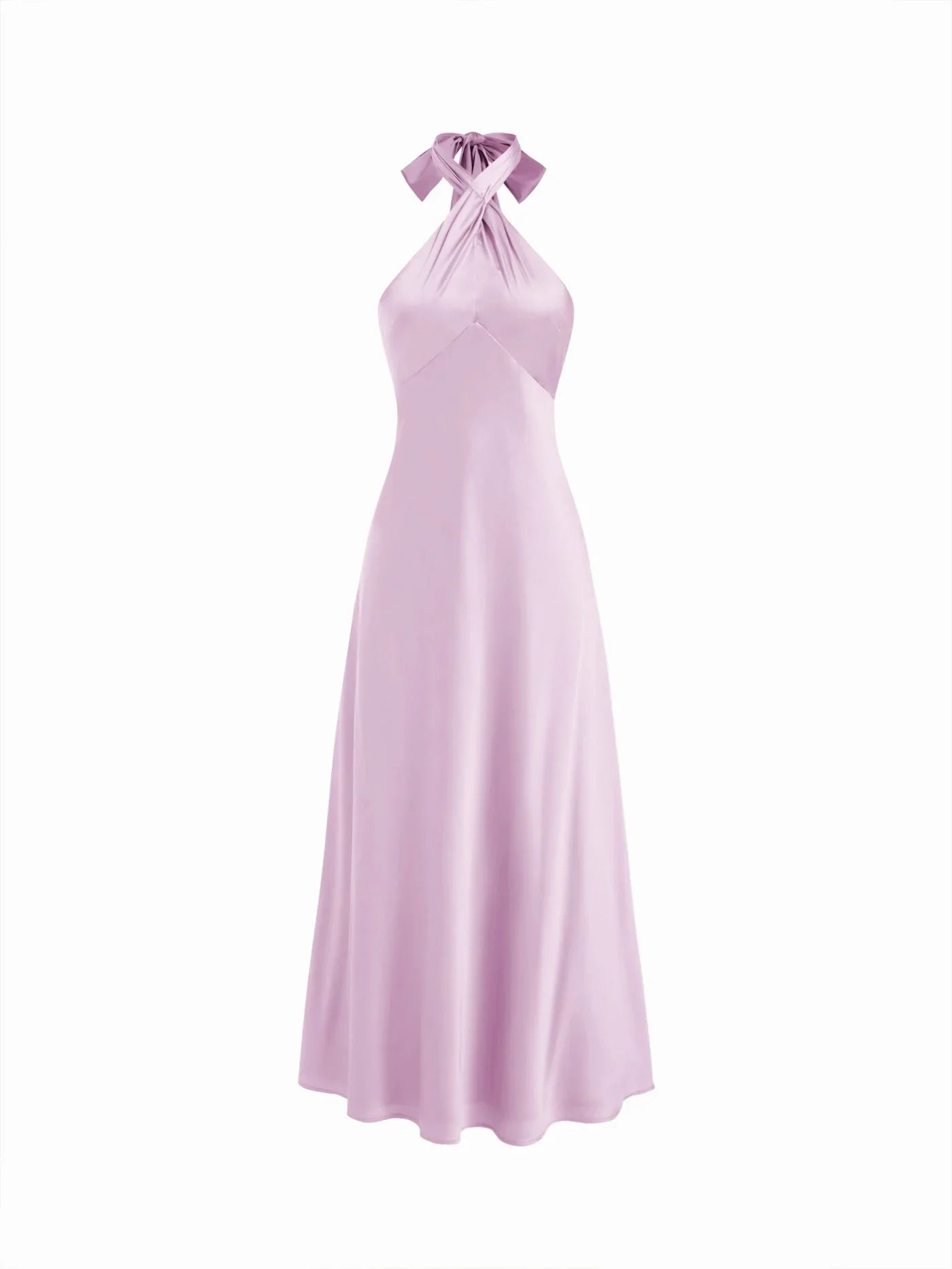 Vestido Maxi A-line con nudo y cuello halter de satén - Viola