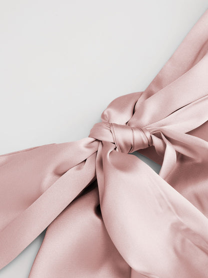 Vestido Maxi A-line con nudo y cuello halter de satén - Rosa Claro