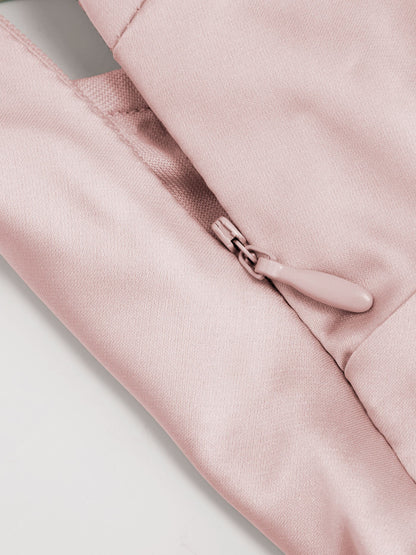 Vestido Maxi A-line con nudo y cuello halter de satén - Rosa Claro