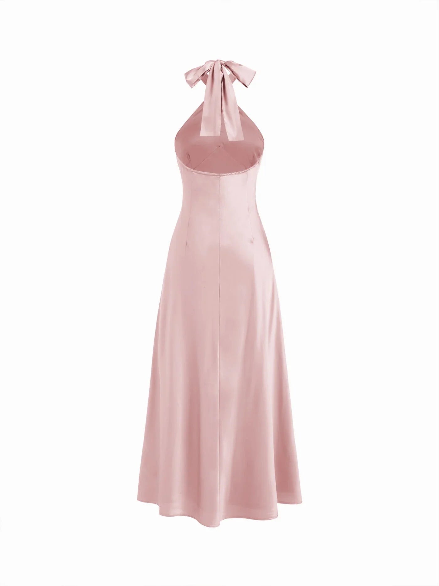 Vestido Maxi A-line con nudo y cuello halter de satén - Rosa Claro