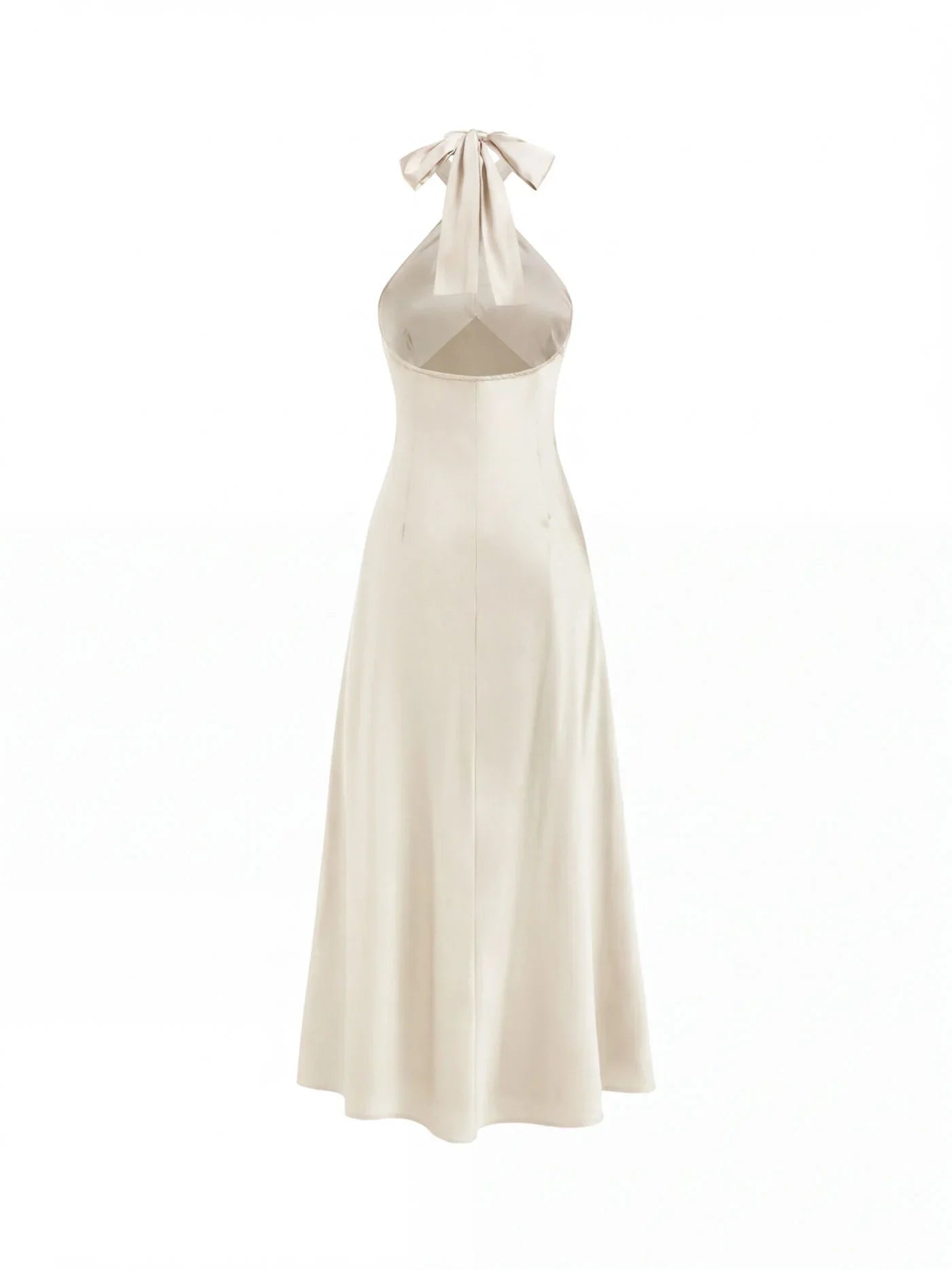 Vestido Maxi A-line con nudo y cuello halter de satén - Crema