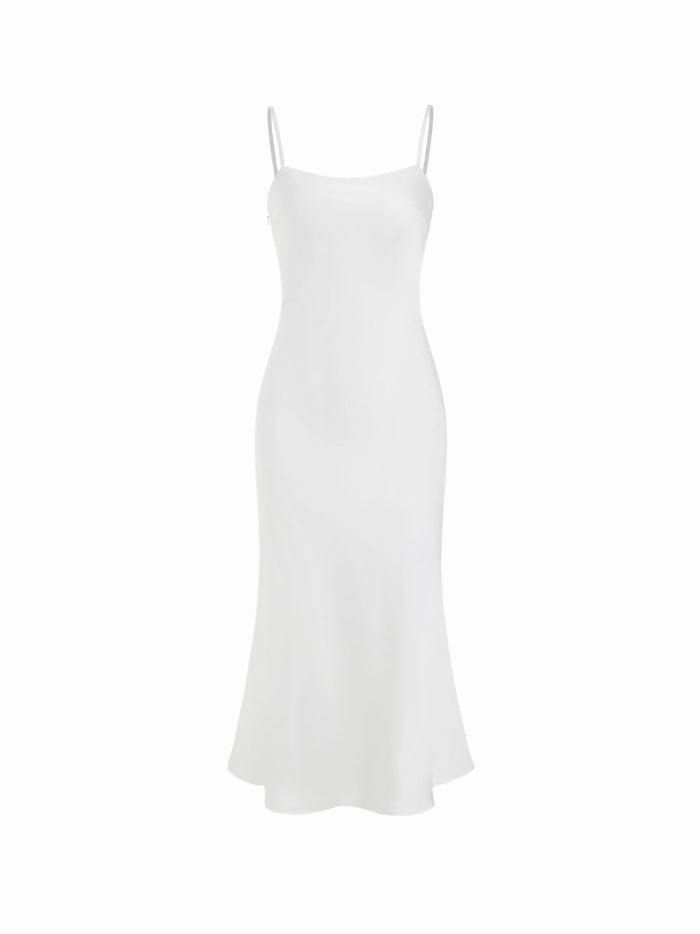 Abito Maxi in Raso con Collo Alto e Maniche a Mantella - Bianco