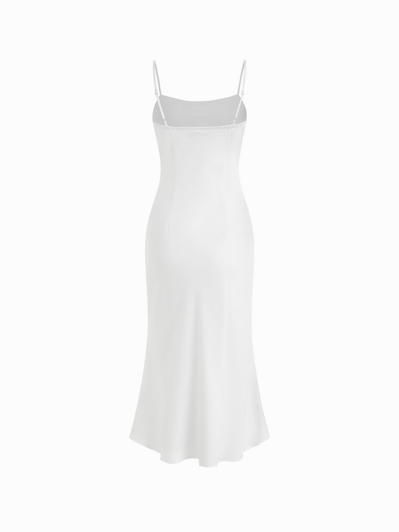 Abito Maxi in Raso con Collo Alto e Maniche a Mantella - Bianco
