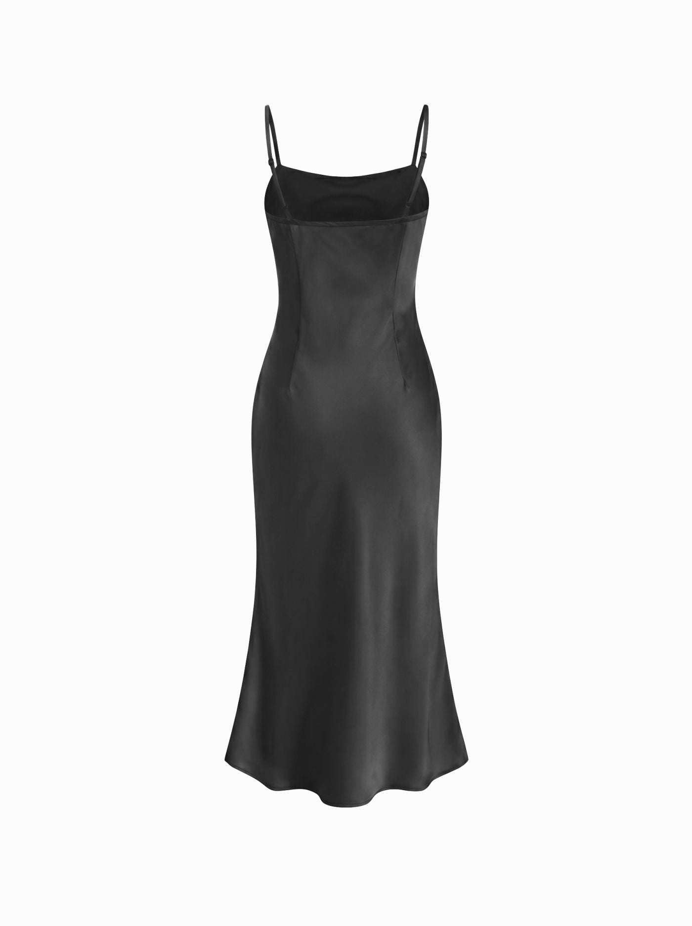Abito Maxi in Raso con Collo Alto e Maniche a Mantella - Nero