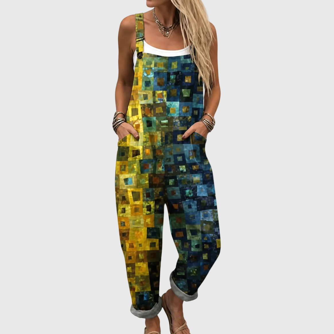 Salopette Mosaico – Blu e giallo
