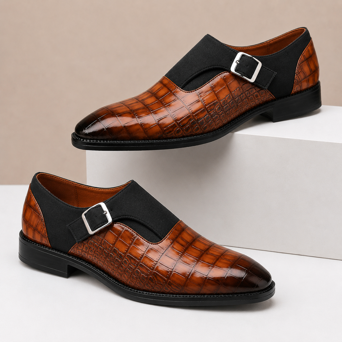 Scarpe Monk Strap Valerico in Vera Pelle – Marrone
