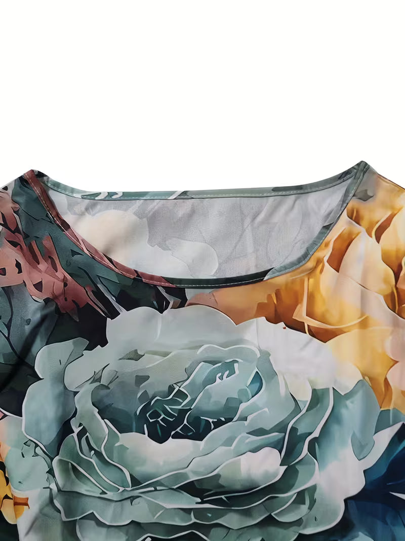 Abito casual da donna con stampa floreale -Blu