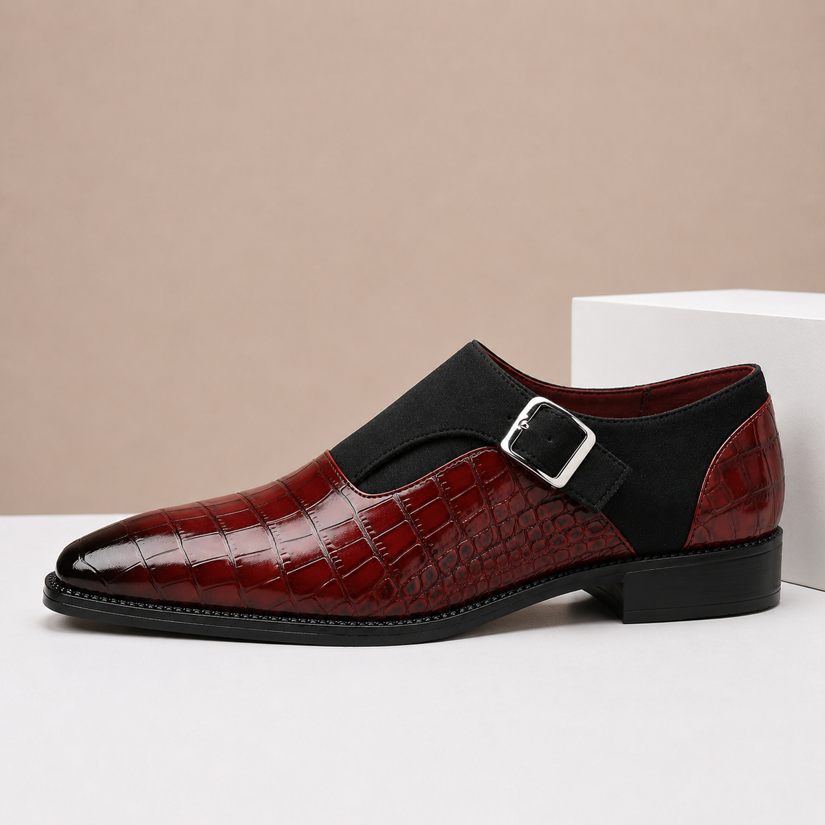 Scarpe Monk Strap Valerico in Vera Pelle – Rosso