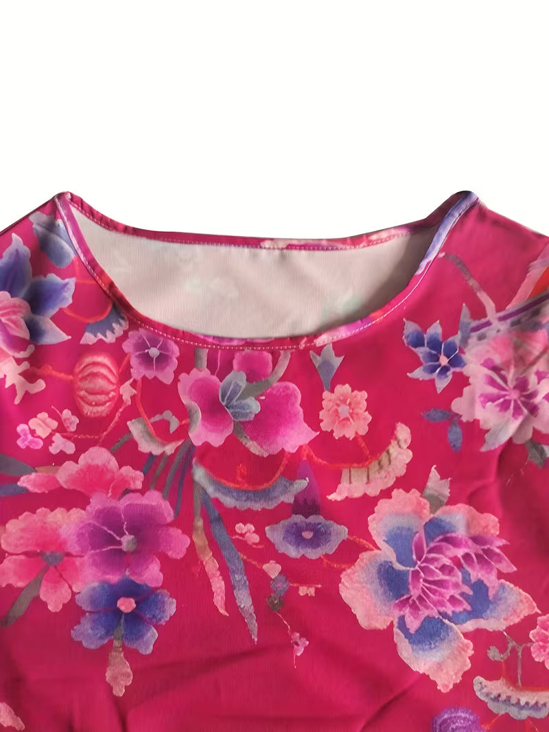 Abito casual da donna con stampa floreale - Rosa