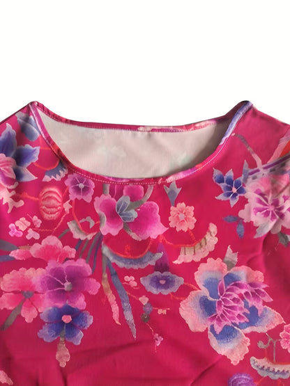 Abito casual da donna con stampa floreale - Rosa