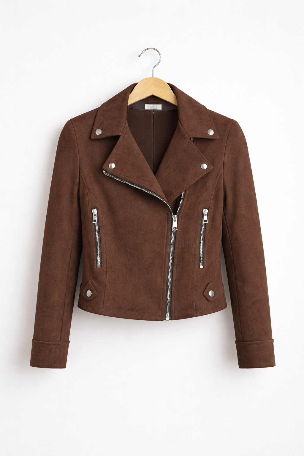 Gonna dritta in finta pelle scamosciata con collo smerlato