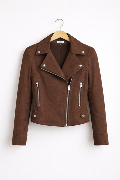 Gonna dritta in finta pelle scamosciata con collo smerlato