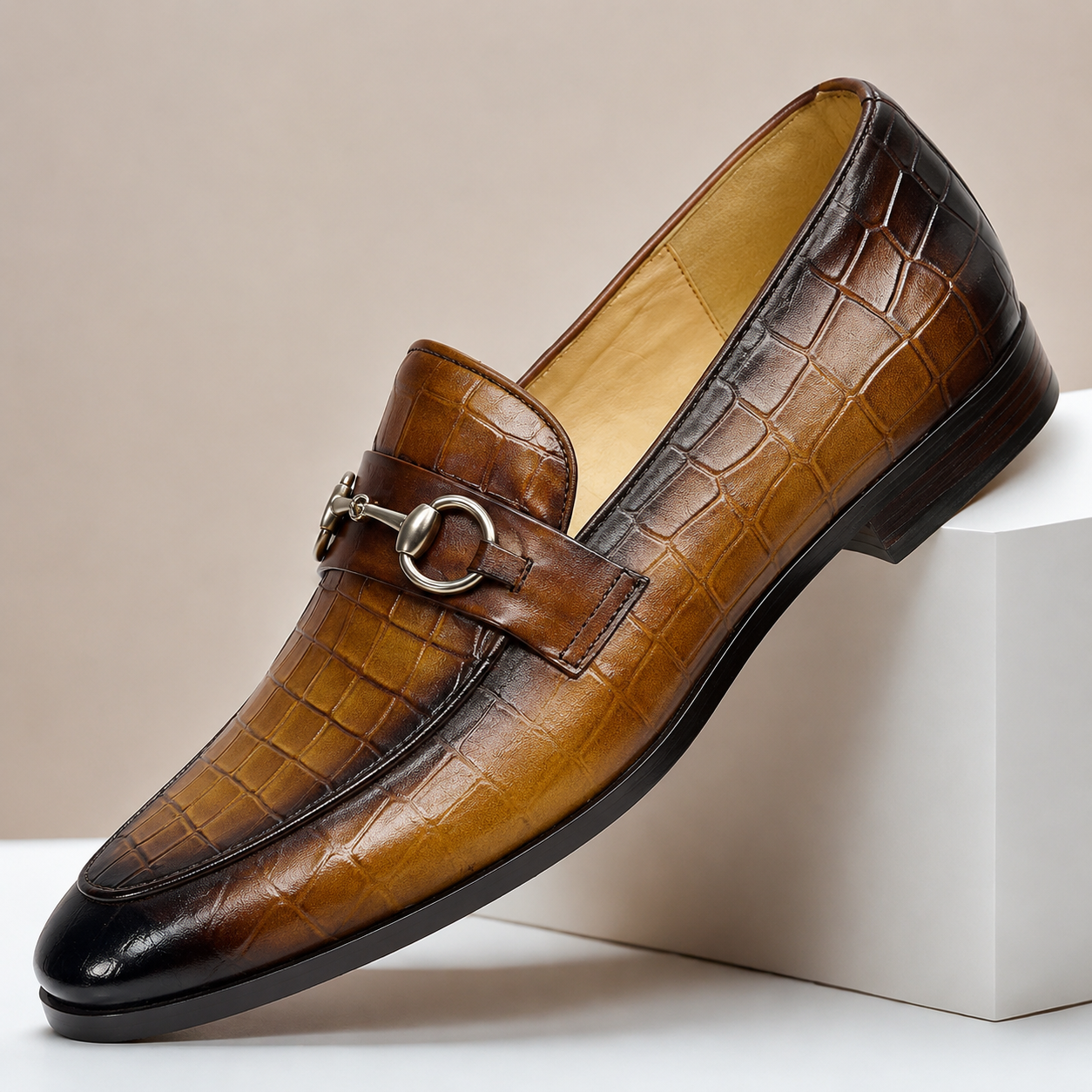 Mocassini Gaspari in Pelle Goffrata – Marrone chiaro