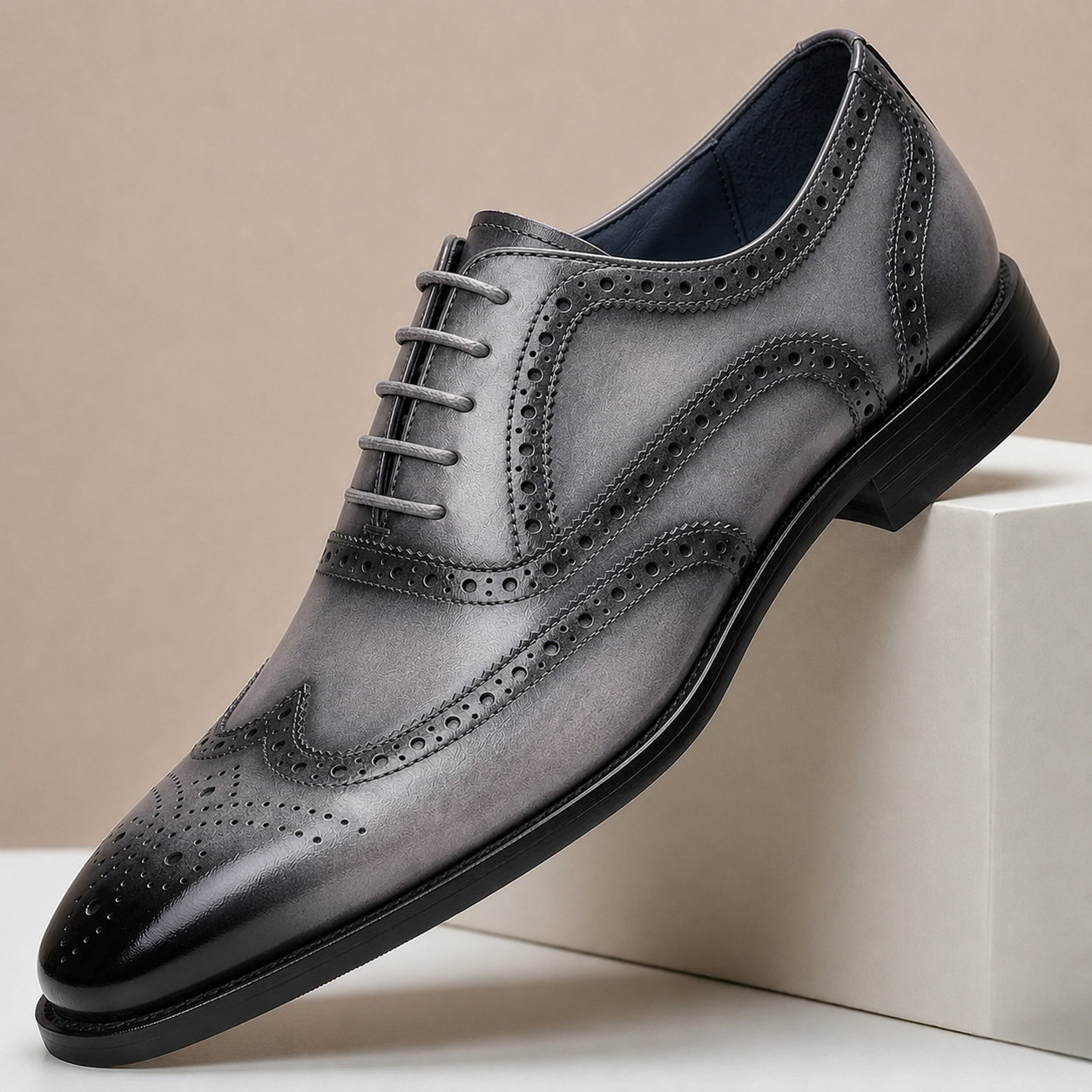 Scarpe Brogue Santoria in Pelle Pieno Fiore – Grigio