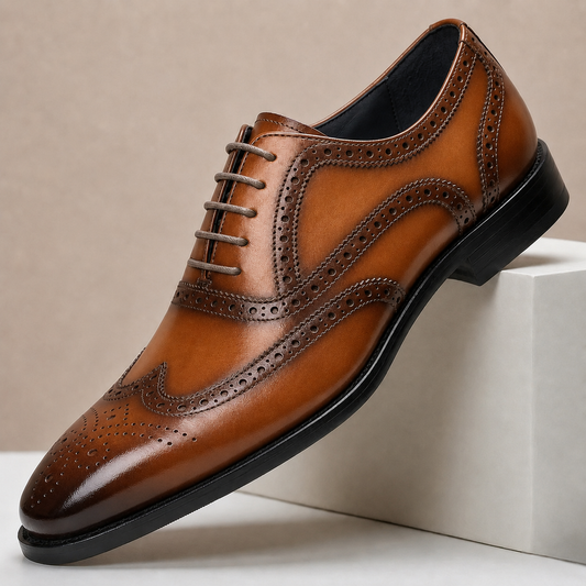 Scarpe Brogue Santoria in Pelle Pieno Fiore – Marrone chiaro