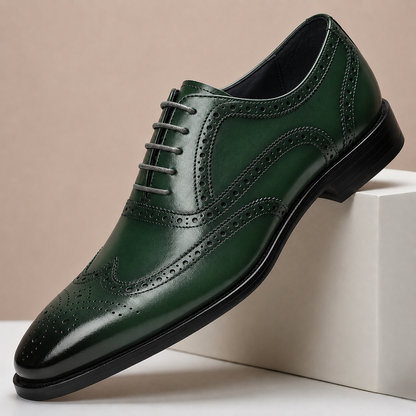 Scarpe Brogue Santoria in Pelle Pieno Fiore – Verde