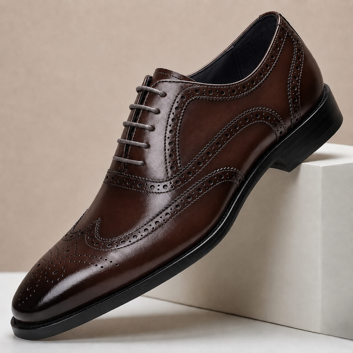 Scarpe Brogue Santoria in Pelle Pieno Fiore – Marrone scuro
