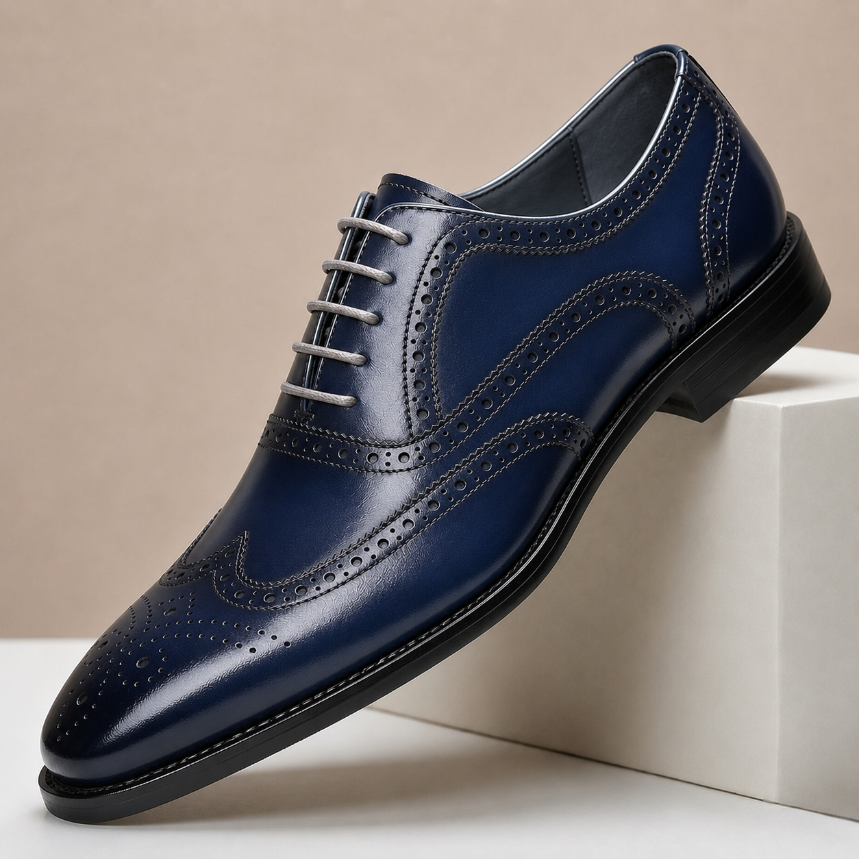 Scarpe Brogue Santoria in Pelle Pieno Fiore – Blu