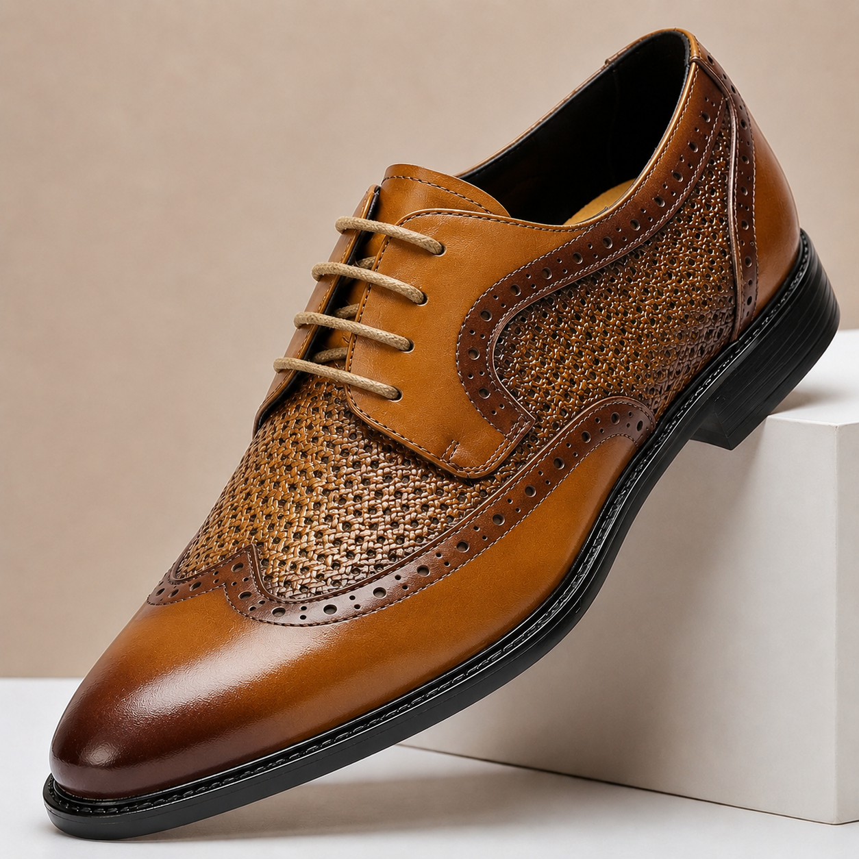 Scarpe Brogue Lucerra in Pelle Pieno Fiore – Marrone chiaro