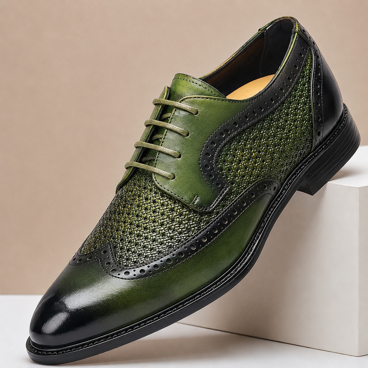 Scarpe Brogue Lucerra in Pelle Pieno Fiore – Verde