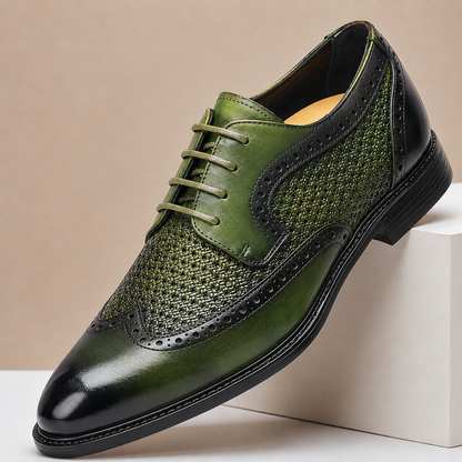Scarpe Brogue Lucerra in Pelle Pieno Fiore – Verde