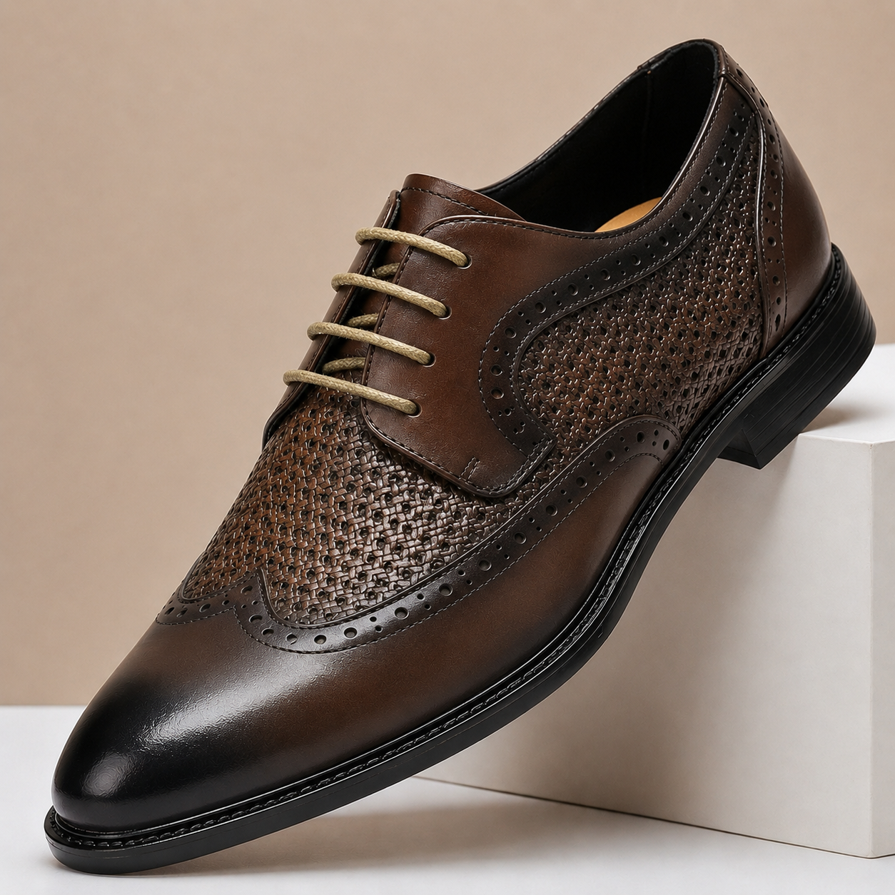 Scarpe Brogue Lucerra in Pelle Pieno Fiore – Marrone scuro