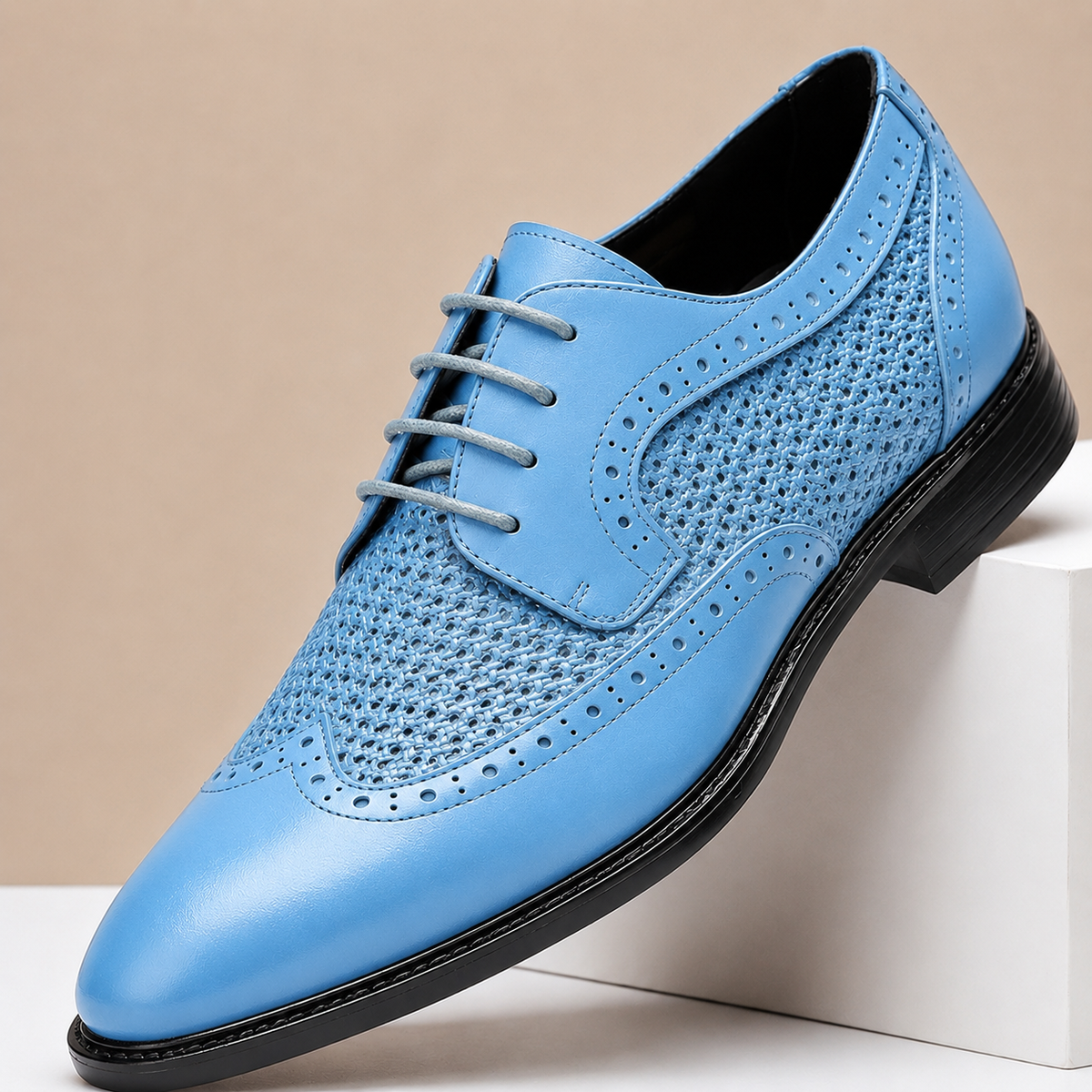 Scarpe Brogue Lucerra in Pelle Pieno Fiore – Azzurro cielo