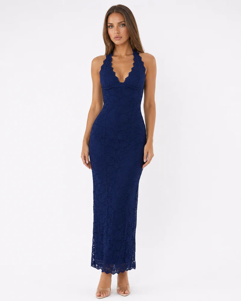 Julie | Lace Me Maxi Dress - Blu scuro