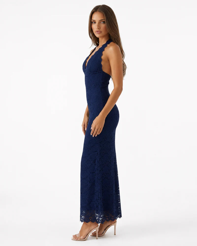Julie | Lace Me Maxi Dress - Blu scuro