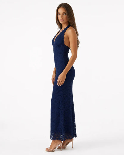 Julie | Lace Me Maxi Dress - Blu scuro