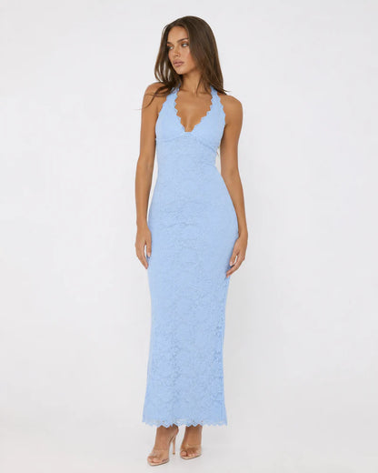 Julie | Lace Me Maxi Dress - Azurro